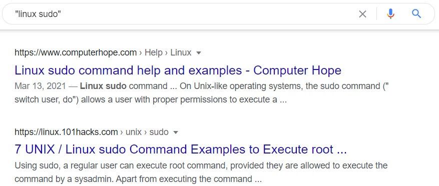 Search for linux sudo in that order