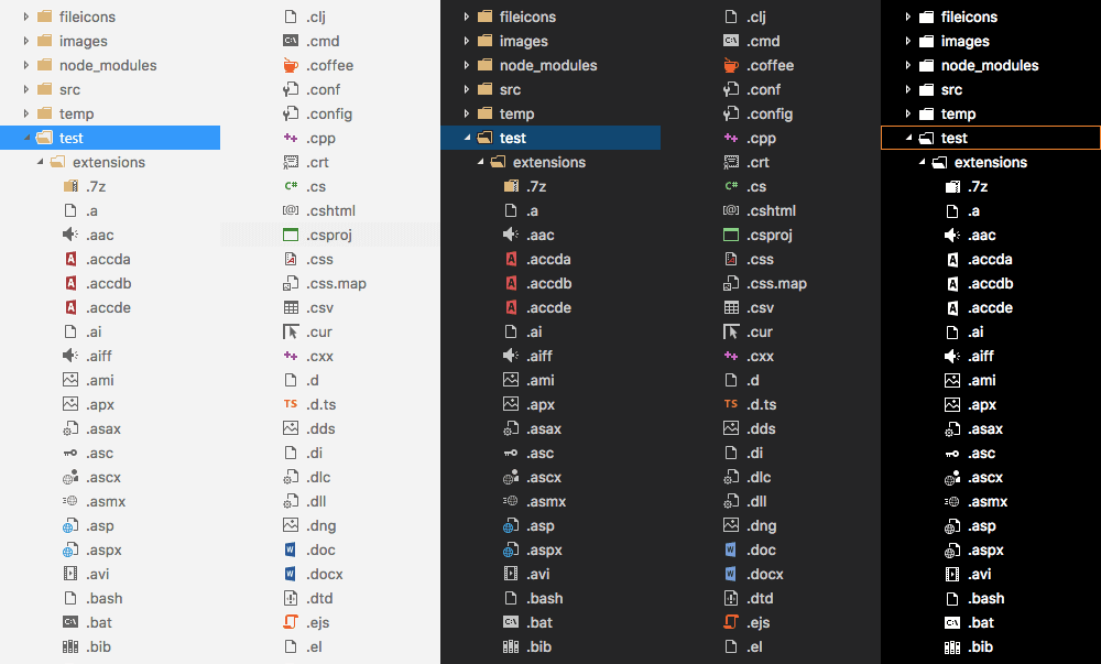 A list of the icons from this icon pack