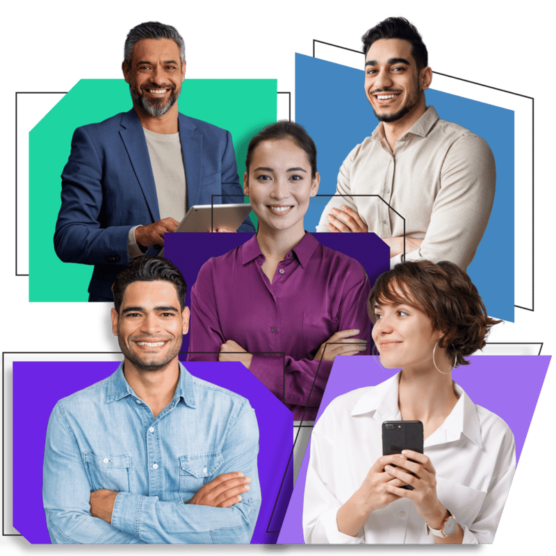 A group of smiling X-Team engineers — assorted accent shapes