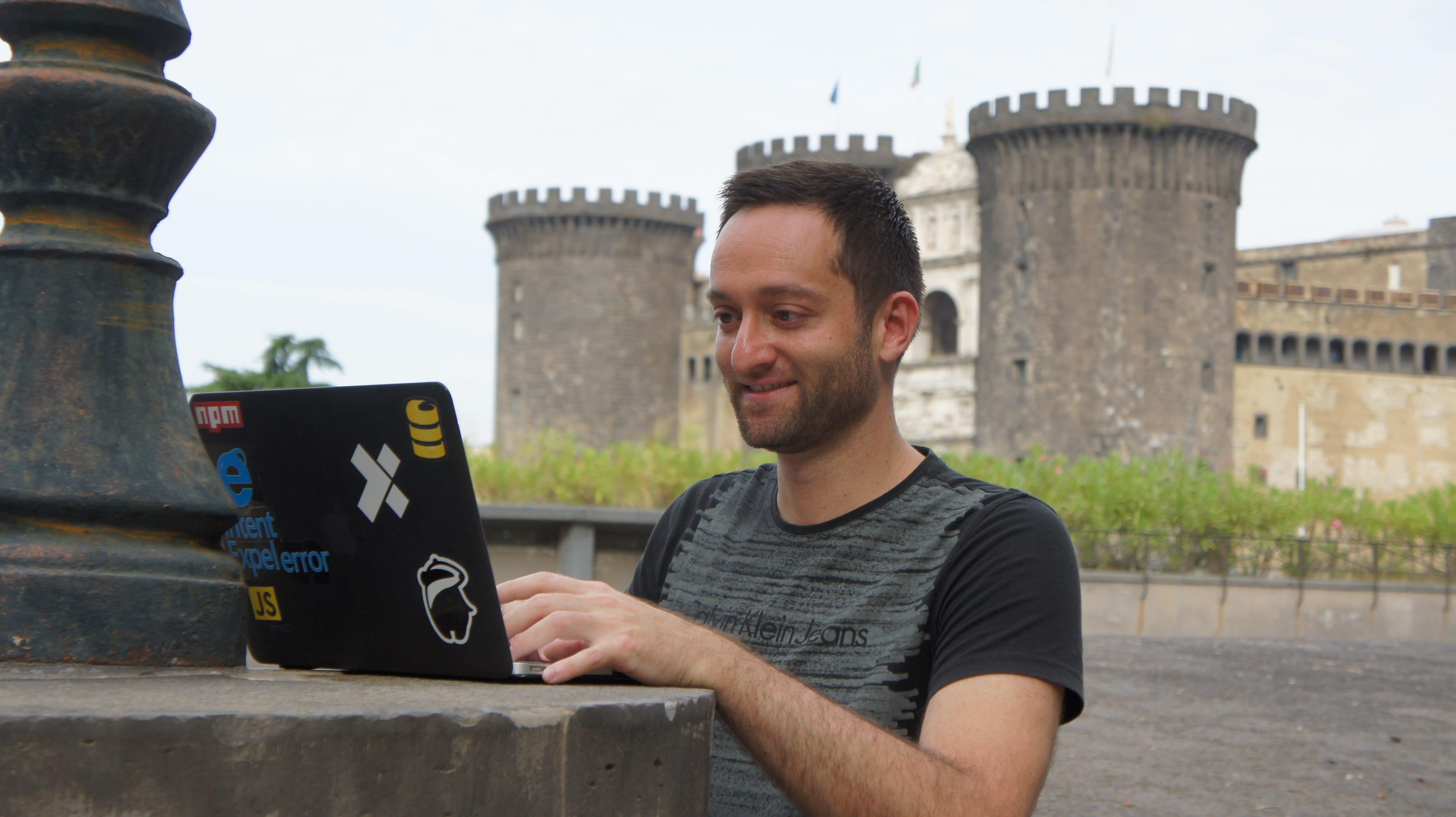laptop near a castle