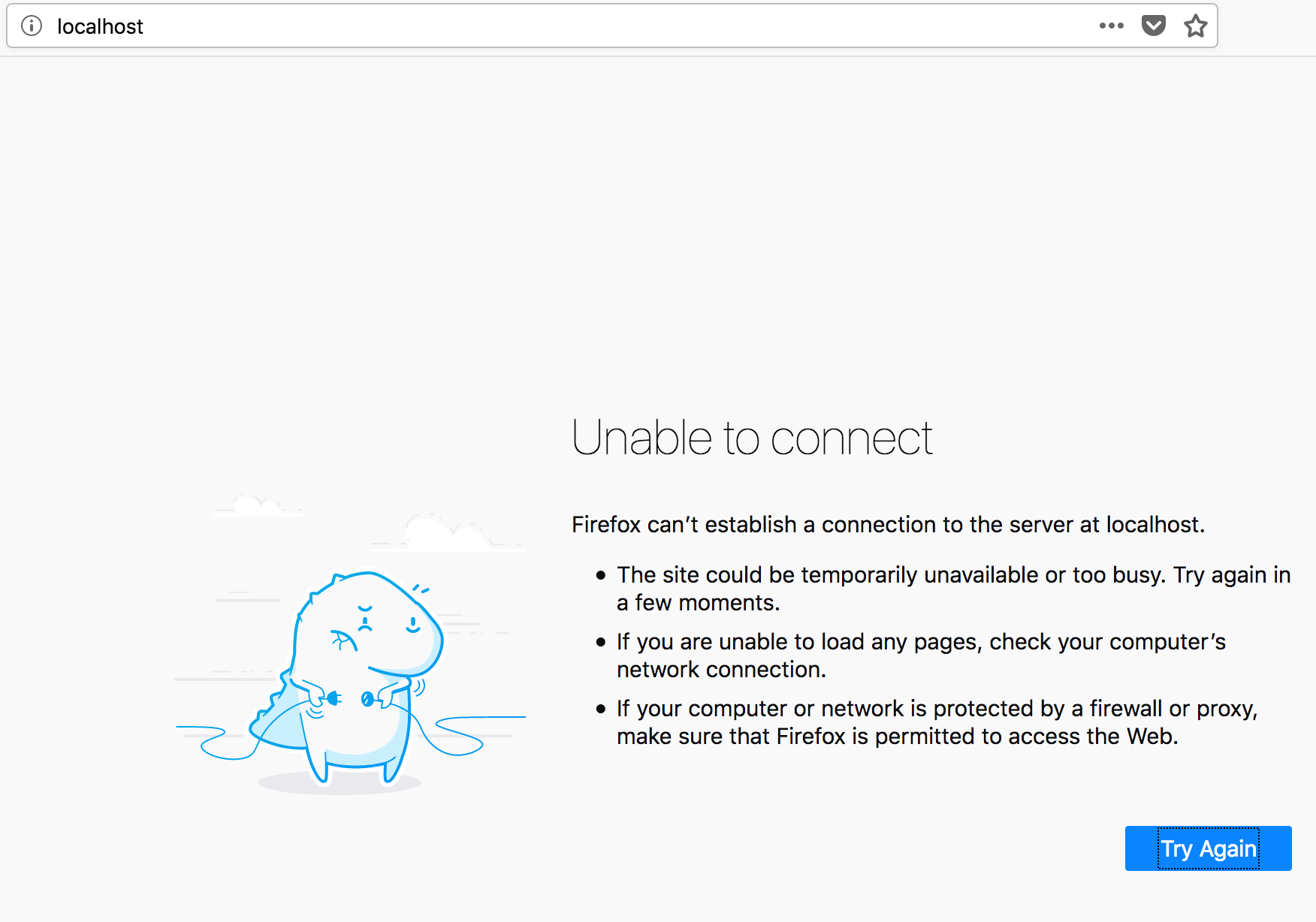web page with 'unable to connect' error