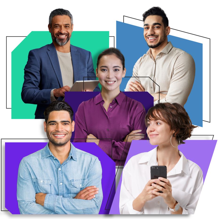 A group of smiling X-Team engineers — assorted accent shapes